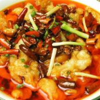 Spicy Chicken with Flaming Chili Oil 水煮鸡 · Spicy.