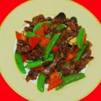 Beef with Sugar Snap Peas in Xo Sauce XO甜豆牛 · Spicy.