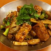 Flaming Spicy Tofu 干锅豆腐 · Spicy. Vegetarian