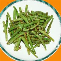 Spicy Dry Braised String Beans 干扁四季豆 · Spicy. Vegetarian.