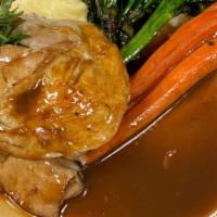 Rosemary Chicken · broccolini, carrots, mash potato, fresh herb reduction sauce