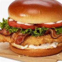 Crispy Chicken BLT Sandwich · Crispy Chicken Breast, bacon, lettuce, tomato, and ranch dressing on a brioche bun.