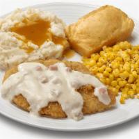 Cordon Bleu Crispy Chicken Meal · A crispy chicken breast topped with a creamy white wine sauce with Ham, Swiss cheese and a h...