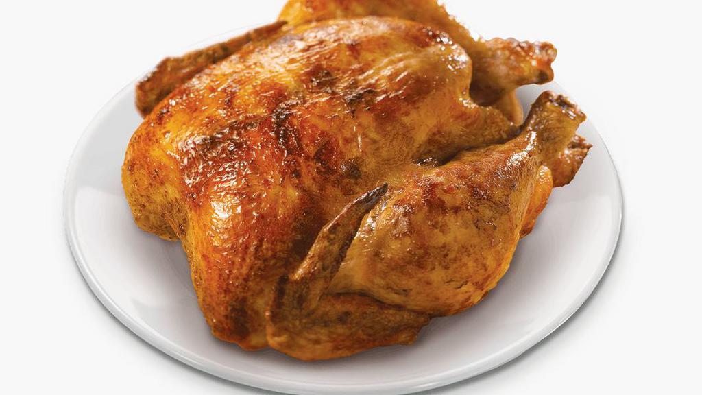 Whole Rotisserie Chicken · Dark meat, light meat, wings, thighs, and everything in between. If you can’t pick your favorite piece of the chicken, this is for you. Marinated in our perfect blend of garlic, herbs, and spices this all-natural, never-frozen chicken is the best way to get all the things you love.