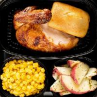 Quarter White Rotisserie Chicken · Small, but mighty tasty. All-natural, never frozen white chicken marinated with the perfect ...
