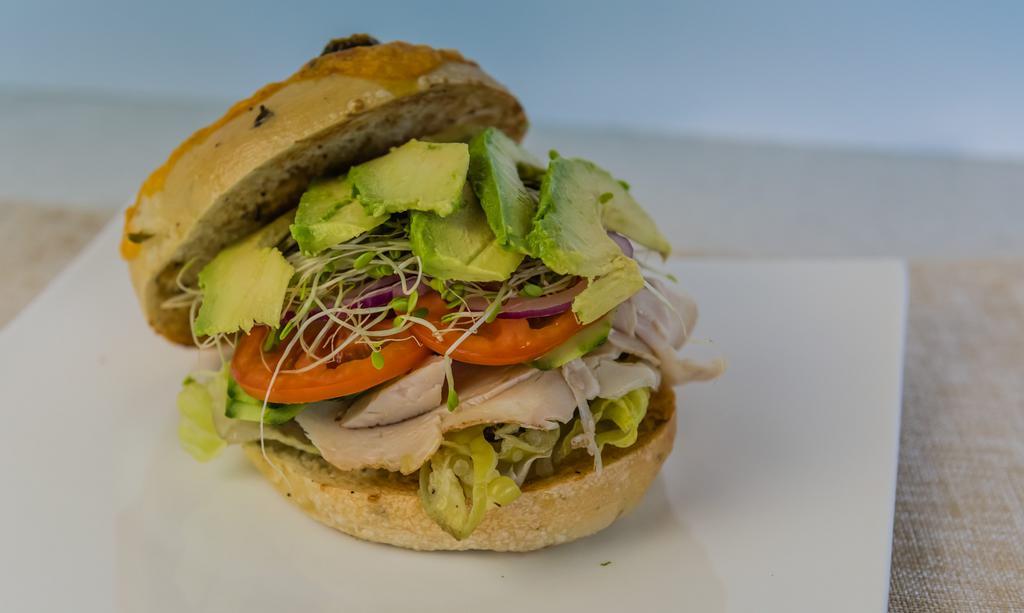 California Club (Turkey, Avocado & Swiss) · Include: Mayo, Mustard, Lettuce, Tomato, Cucumber, Onion, Pickle, Pepperoncini and Sprout.
