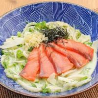 SALMON SPINACH CREAM SAUCE UDON * · SPINACH CREAM SAUCE, RAW SMOKED SALMON, PARMESAN CHEESE, GREEN ONIONS, KAIWARE SPROUTS, TEMP...