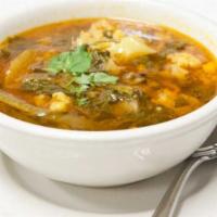 Shorwa · Fresh vegetable soup with lamb.