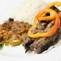 Kofta Kabab · Ground beef mixed with green onions, fresh cilantro, garlic, hot peppers, and sautéed eggpla...