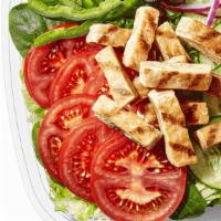 Grilled Chicken  (130 Cals) · Beautiful in its simplicity. Tender grilled chicken on a bed of fresh lettuce topped with to...