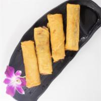 Crispy Rolls (Vegan) · Deep-fried Thai stuffed rolls with silver noodles, cabbage, carrot, and fungus served with s...