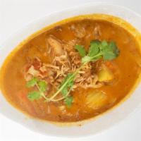 Mussamun Curry w/ Chicken · Gluten free. (NOT SERVED w/ Rice) Mild. Braised Chicken thigh with home made Thai Mussamun c...