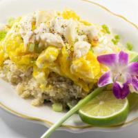 Crab Fried Rice · Home style fried rice with Crab Meat, eggs, garlic, and green onions.