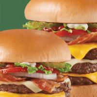 Bacon Two Cheese Deluxe Signature Stackburger · Price includes one Stackburger, choose a double or triple.  A double stack (1/3lb*) or tripl...