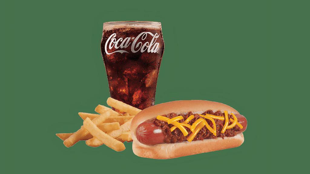 Chili Cheese Dog Combo · No one does hot-dogs better than your local DQ® restaurant! Order them plain or for the ultimate taste sensation, try our fabulous Chili Cheese dog. Served with fries and a 21oz drink.