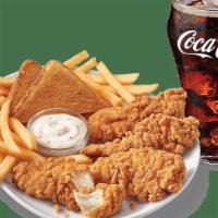Chicken Strip Basket - 4Pc W/Drink · A DQ® signature, 100% all-tenderloin white meat chicken strips are served with crispy fries,...
