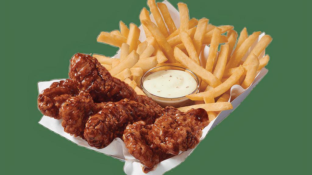 Honey Bbq Glazed Chicken Strip Basket - 6Pc · 100% all-white meat tenderloin strips, tossed in a Honey BBQ glaze that has a sweet and smoky BBQ flavor, Texas Toast and crispy fries, served with a choice of dipping sauce