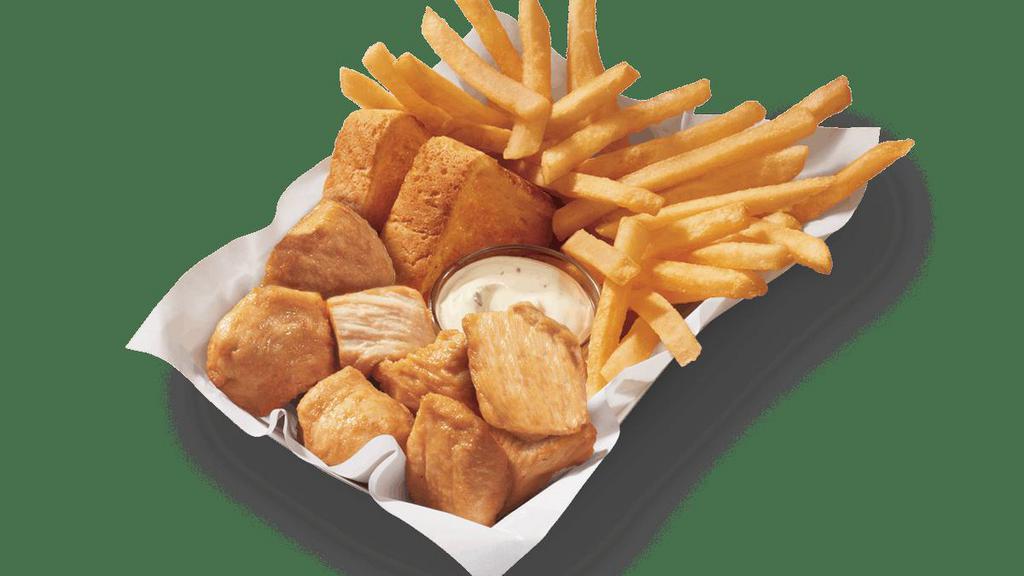 Large Rotisserie Basket · DQ’s new 100% white meat, juicy, tender, rotisserie-style chicken bites, served with fries, Texas toast and house-made Hidden Valley Ranch dipping sauce. Available in a 6- or 8-piece basket.