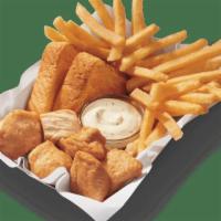 Small Rotisserie Basket · DQ’s new 100% white meat, juicy, tender, rotisserie-style chicken bites, served with fries, ...