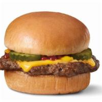 Original Cheeseburger · One 100% seasoned real beef patty topped with perfectly melted Sharp American Cheese**, pick...