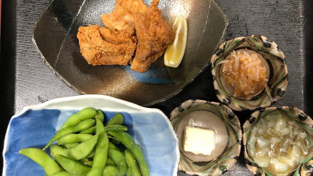 Appetizer set · •Deep fried chicken •Edamame •Takowasa(raw octopus with wasabi sauce)