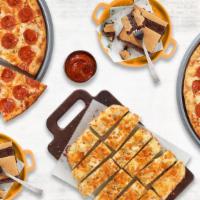 Family Pack · 2 Large 1 topping Pizzas, Shareable Cheesy Bread & 2 Brookie Desserts