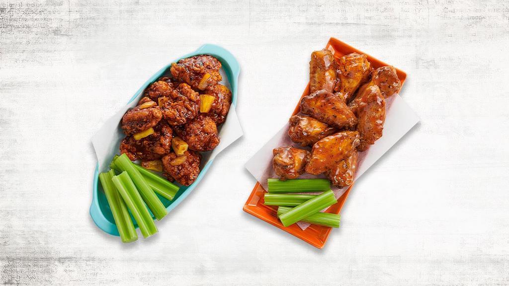 Flavor Up Wings · Our new curated sauce blends sure to please your tastebuds. Choice of traditional or boneless, size, and sauce. Each served with your choice of Ranch or Blue cheese on the side for dipping.