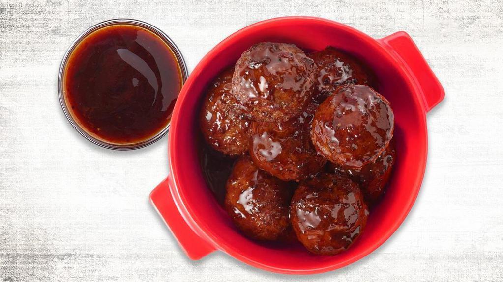 Saucy Meatballs · A marriage of all-beef meatballs & flavorful sauce. Choose from 3 flavor explosions: Sweet Thai Chili sauce, Spicy Korean BBQ sauce or our new Buffalo BBQ sauce.  Each served with an additional side of sauce