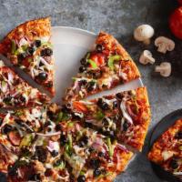 Combo · Red sauce, cheese, salami, pepperoni, mushrooms, bell peppers, black olives, red onions, sau...