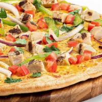 Chicken Curry Delight Gluten-Free Pizza · Gluten-free Pizza with signature White Garlic Sauce on our original crust, topped with 100% ...