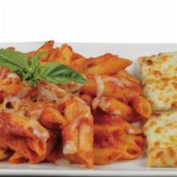 Penne Cheese Marinara · Penne rigati, tossed in our homemade red tomato sauce and topped with mozzarella, herbs, spi...