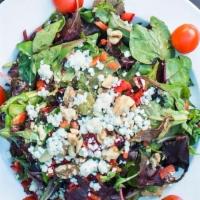 Organic Mixed Salad (Half Size) · Organic mixed greens, cherry tomatoes, red bells, gorgonzola cheese & chopped walnuts, tosse...