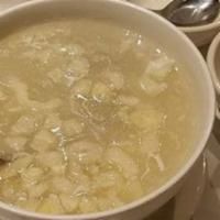 Crab & Fish Maw Soup · Soup with crab meat and fish maw.