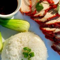 Char Siu Pork Rice Plate · Char Siu Pork served with steam rice and green salad.