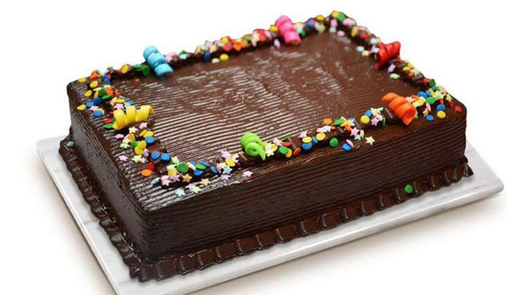 Chocolate Dedication Cake · Chocolate chiffon cake with rich fudgy chocolate icing and filling, decorated with colorful sugar candy toppings. Personalize this cake with your own special message!