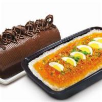 Triple Chocolate Roll And Palabok Family Platter · Palabok Family Platter and Triple Chocolate Roll