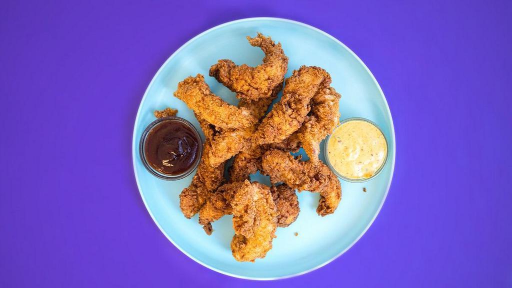 10 Chef Crafted Tenders · Crispy chicken tenders with your choice of 3 sauces. Served with waffle fries.