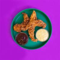 3 Chef Crafted Tenders · Crispy chicken tenders with your choice of 2 sauces. Served with waffle fries..