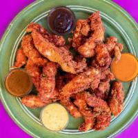 20 Nashville Hot Tenders · Crispy chicken tenders that get twisted + tossed with our Nashville Hot sauce and topped wit...