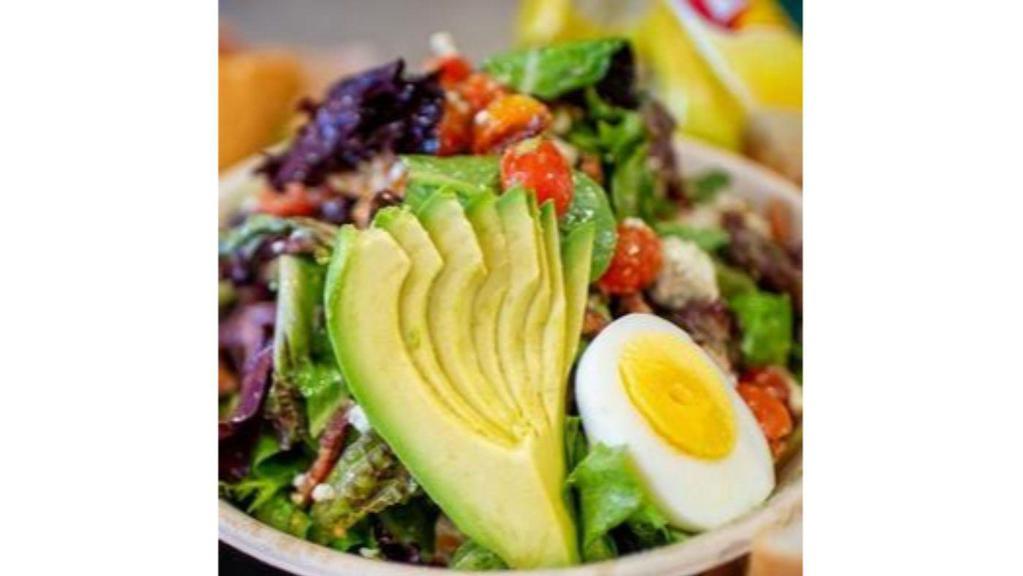 Cobb Salad · Grilled mary's chicken, egg, avocado, tomato, Blue Cheese, bacon.