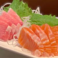 Bluefin Tuna Toro & Sake Sashimi · 4 slices each of Bluefin Tuna Toro and Salmon Sashimi