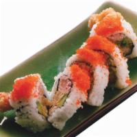 Crunchy Roll · Two Shrimp Tempura, Crab Meat, Unagi Sauce and Avocado Topped with Masago (5 pcs)
