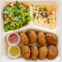 6. Falafel Plate · Half a dozen Falafel, deep fried in canola oil. With Hummus, Salad and rice