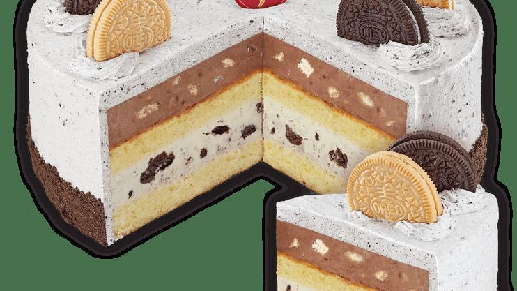 Oreo® Cookies & Cream Extreme - Ready For Pick Up Now · Layers of moist Yellow Cake, Chocolate Ice Cream with GOLDEN OREO® Cookies and Cake Batter Ice Cream® with OREO® Cookies wrapped in fluffy OREO® Cookie Frosting.