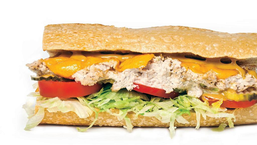 Tuna Melt (Hot Or Cold) · Lettuce, tomatoes, pickles, cheddar cheese, honey mustard, salt & pepper.