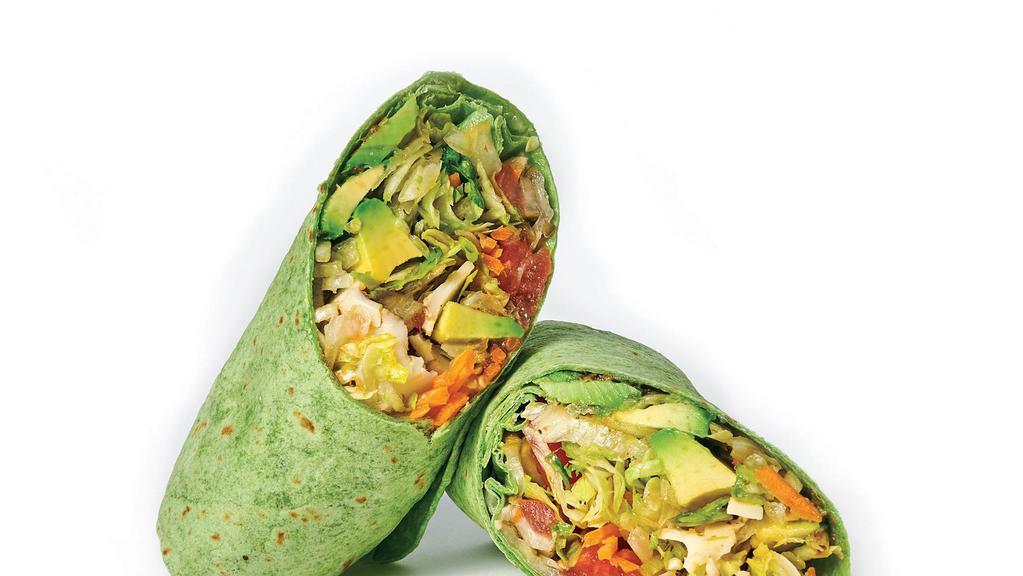 Vegetarian Wrap · Avocado, chipotle pesto, pepper jack cheese, roasted red peppers and the works.
