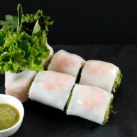 Guay Tiew Lui Suan · Rice wrap of shrimp, carrot, cucumber, lettuce, mint, cilantro, and basil with lime chili sa...