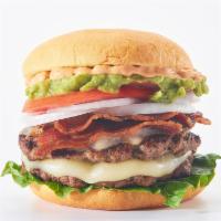 Los Angeles Burger · 4 Oz. Fresh Never Frozen Patties, On a Brioche Bun with Bacon, Provolone Cheese, Lettuce, To...