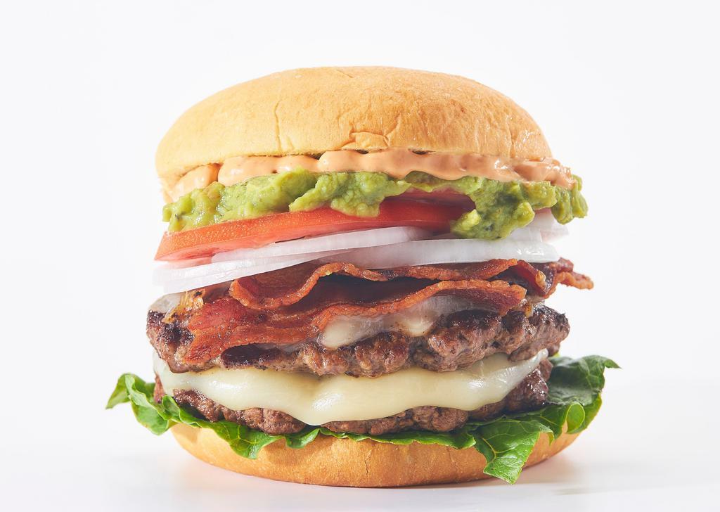 Los Angeles Burger · 4 Oz. Fresh Never Frozen Patties, On a Brioche Bun with Bacon, Provolone Cheese, Lettuce, Tomato, Onions, Avocado and CHIPOTLE AIOLI by HEINZ®.