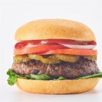 Impossible Burger · 4 Oz.  IMPOSSIBLE BURGER™, on Brioche Bun with Lettuce, Tomato, Onions, Pickles and HONEYRAC...